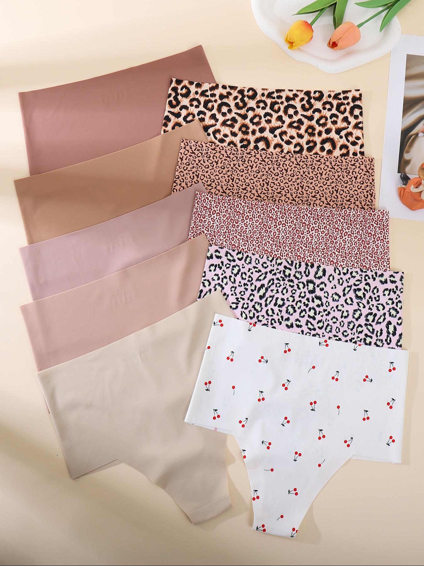 Women's Solid Color/Leopard/Cherry Print High Waist Panty, High Stretch Breathable Comfortable Quick Drying Seamless Knicker for Daily Wear, Ladies Underwear for All Seasons, High Waisted Seamless