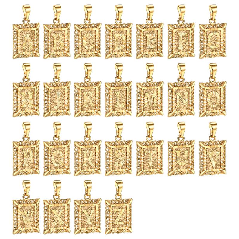 FindChic Initial Tag Necklace A-Z 26 Letters Name Pendant Necklace Double Chain Set Stainless Steel Chain Stack Vintage Chain Unisex for Women Men