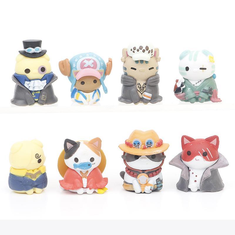 8Pcs/Set One Piece Cat Cos Tony Tony Chopper Portgas·D· Ace Trafalgar Law Cake Decoration PVC Model Figure Toys