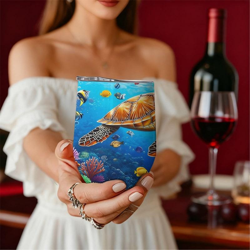 12oz Digital Printed Insulated Tumbler, Marine Life Design (Sea Turtle & Colorful Fish), Leak - Proof & Heat - Retaining, For Daily Use/Office/Travel, Vivid Underwater Scene Print, Durable Stainless Steel