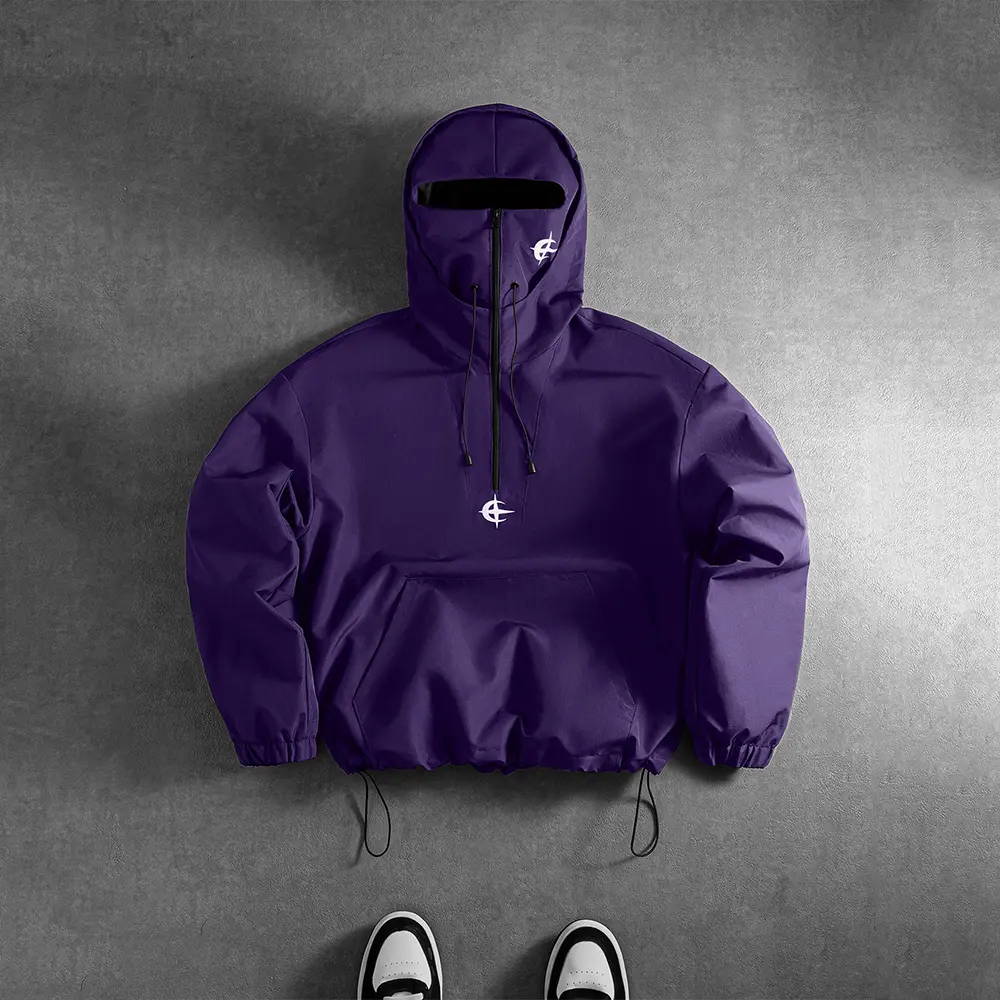 Men’s Tactical Menswear Long Sleeve Hooded Jacket - Half-Zip, Windproof, Loose Fit, Multi-Pocket Plain Coats for Work & Streetwear