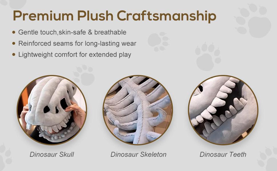 Wearable Dinosaur Skeleton Spinosaurus Plush Dinosaur Set, 3D Dinosaur Skeleton Cape with Plush Skull Head, Suitable for Dress Up & Play, Halloween Costume