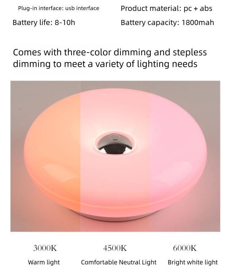 Modern Minimalist Donut Table Lamp, Rechargeable Three-Tone Dimmable RGB Wall Light, Bedroom Bedside Desk Hallway Ambiance Nightlight