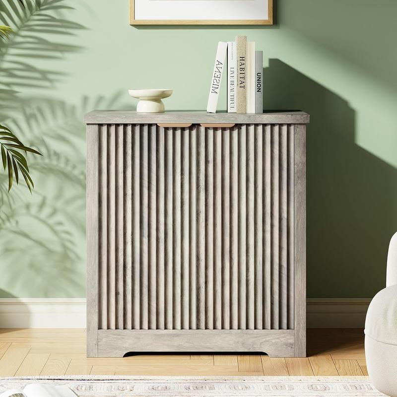 Fluted Buffet Sideboard Cabinet, Accent Modern Credenza with Doors & Shelves, Wood Credenza Storage Console Cabinet for Living Room Kitchen Dining Room Hallway