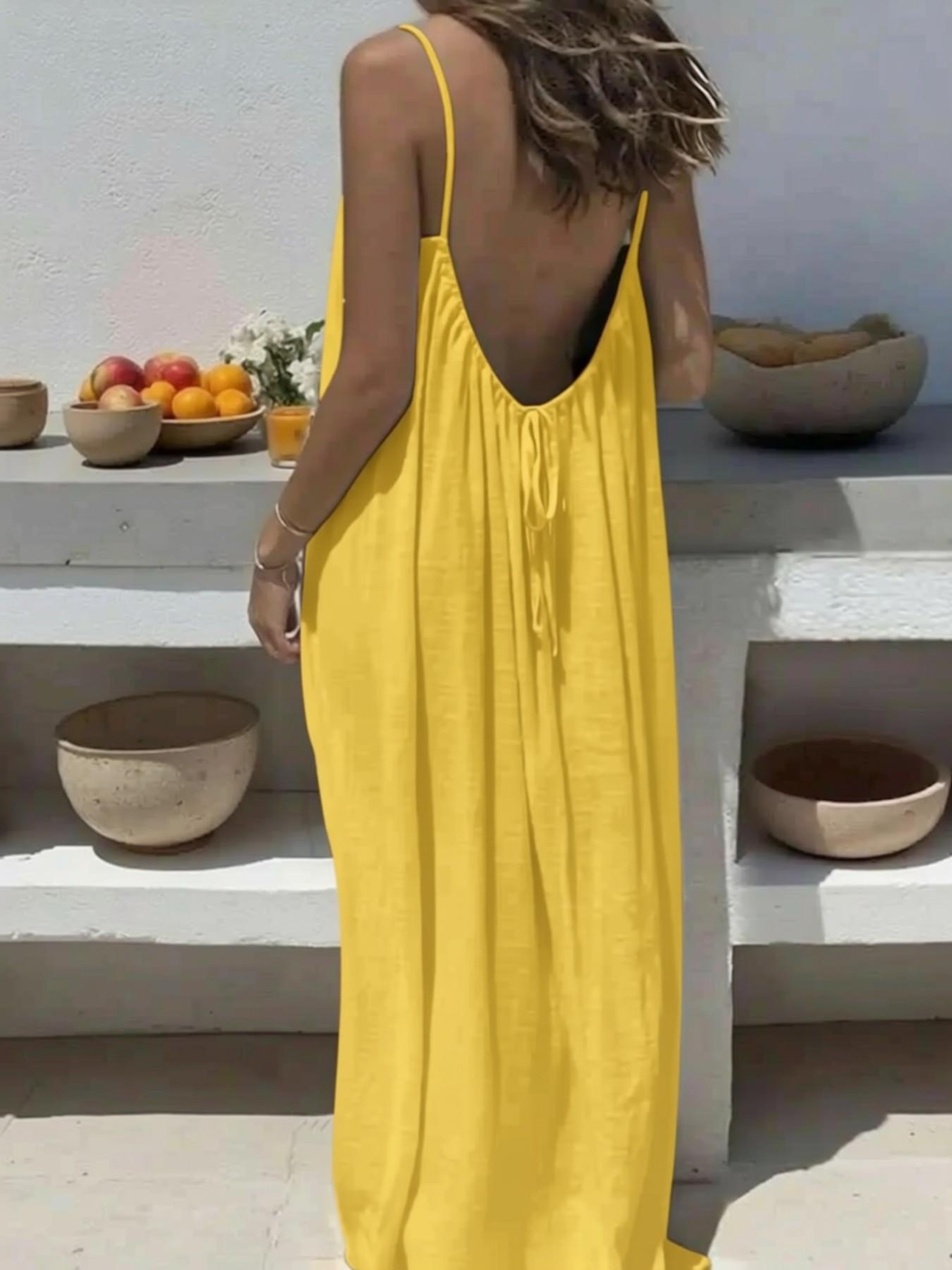 Women's Strapless Casual Dress, Elegant Sleeveless Long Dress for Summer, Ladies Indoor Home Wear, Pure Color Fashionable