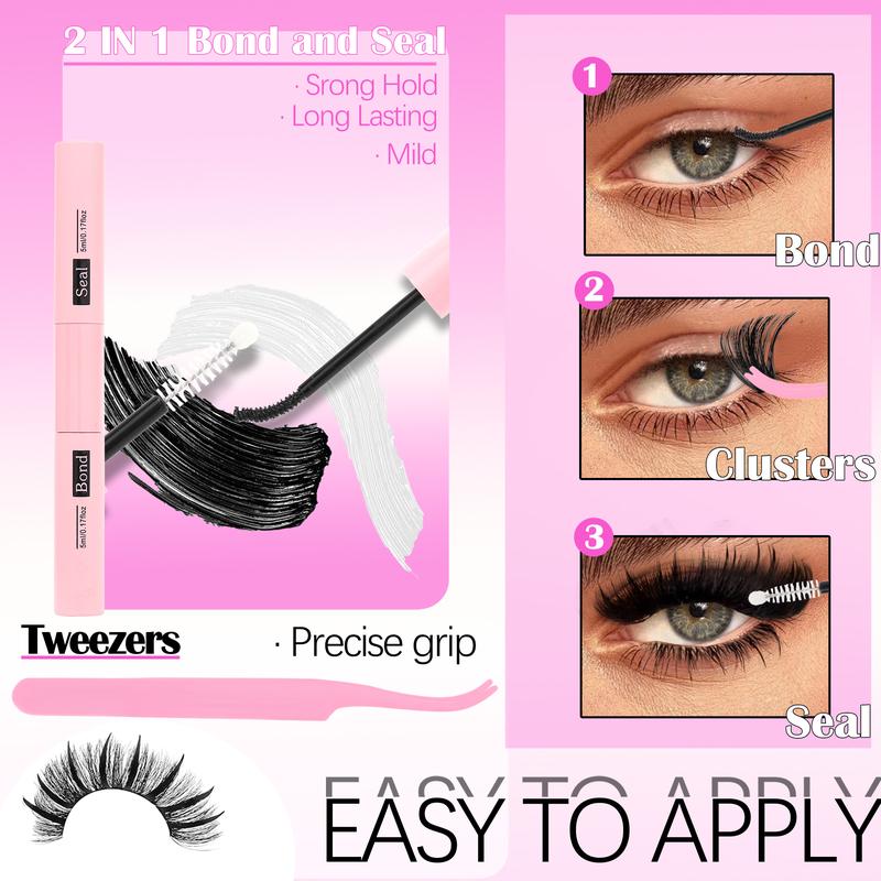 420Pcs Eyelash Cluster Kit Bottom/Spiky/200D/300D Volume Lash Clusters Kit 5-20mm Volume D-Curly Eyelash Extensions Kit with Lash Bond and Seal Tweezers Remover Eyelash Glue Tweezers DIY at Home Easily