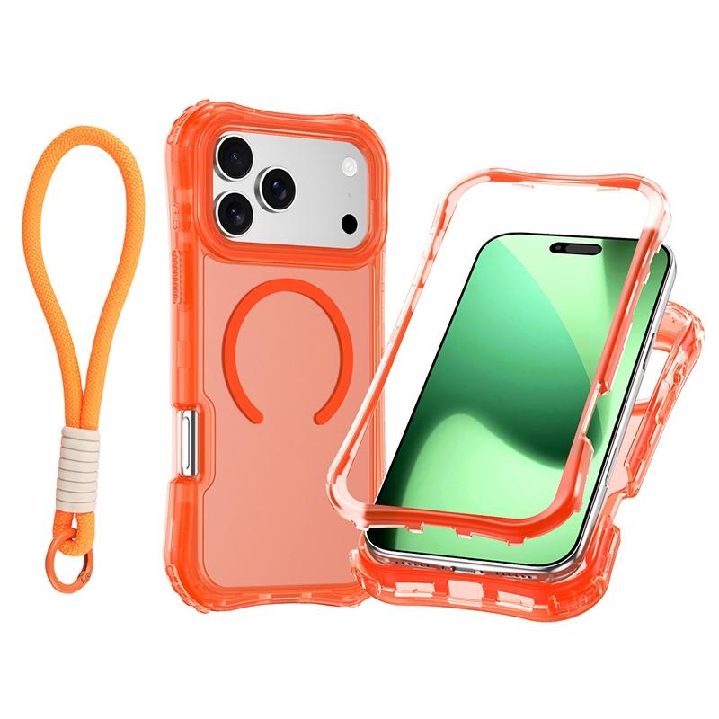 Armor 3IN1 PC+TPU Magnetic Charging Clear Case For iPhone 17 AIR 17 Pro Max Wrist Strap Shockproof Bumper Cover