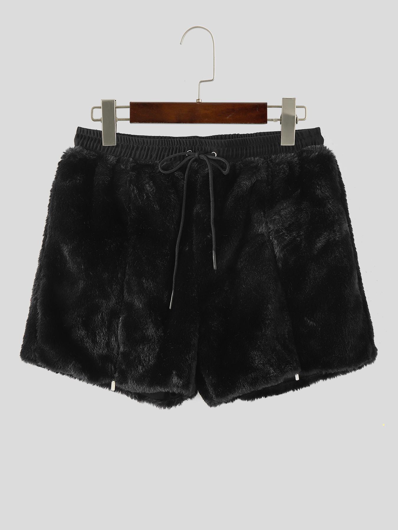 Men's Solid Drawstring Plush Dual-Zip Soft Shorts, Casual Loungewear Comfy Elastic Waist Shorts for Summer, Streetwear Fashion Menswear Men's Bottoms for Daily Wear