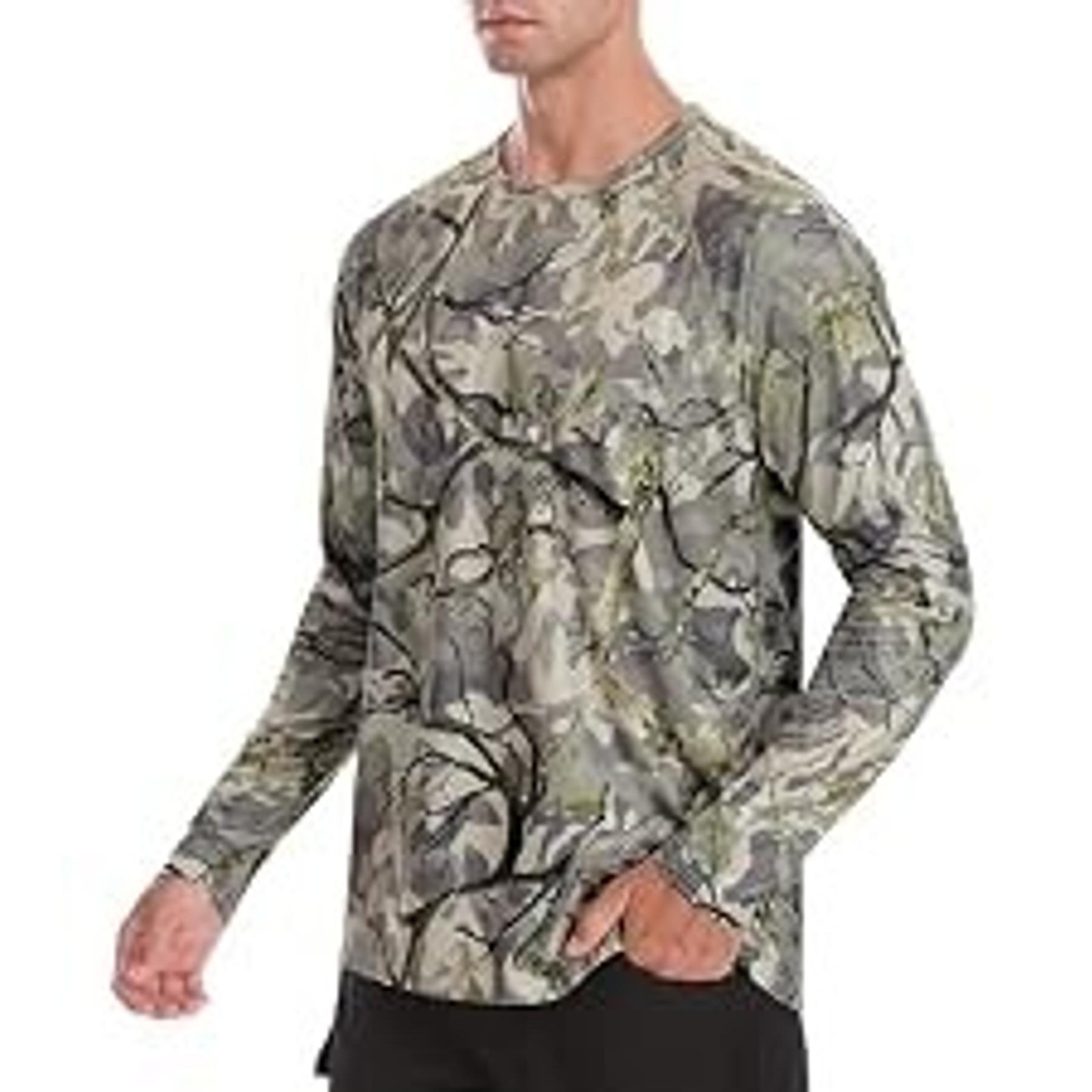 Men's UPF 50+ Hooded Long Sleeve Fishing Shirt, Lightweight Camo Sun Protection Hiking Hunting ShirtGift