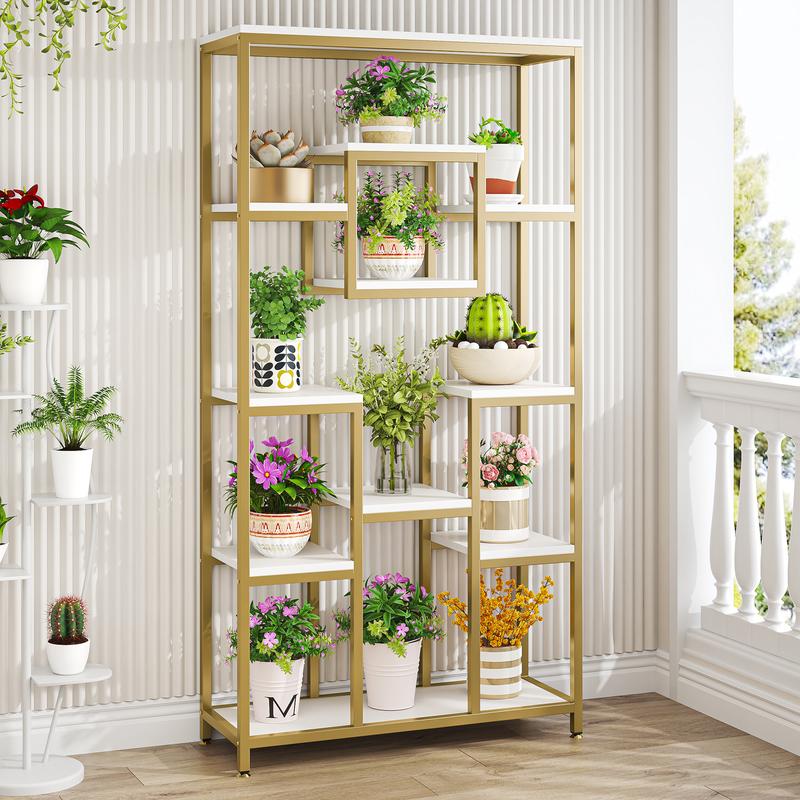LITTLE TREE 71" Gold Etagere Bookshelf, Modern 11-Tier Tall Open Display Bookcase Bookshelves, Free Standing Book Shelf for Living Room, Bedroom, Home Office storage