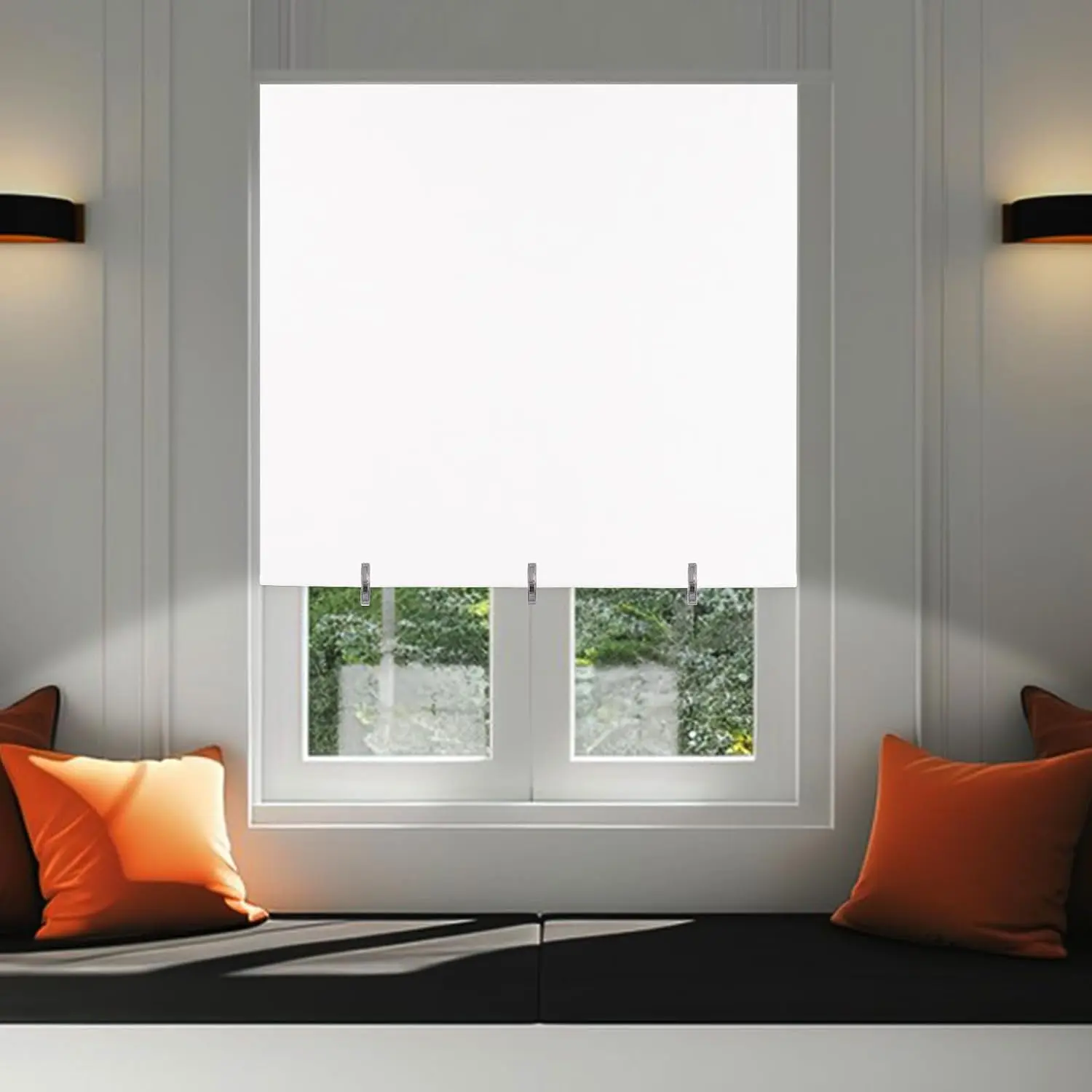 Blackout Shades No Drill Cordless Stick  Roll Up Temporary Window Blinds | Cut to Size, Adjustable, Easy Install, Self Adhesive, Renter Friendly Curtains for Indoor Bedroom Kitchen Windows Doors