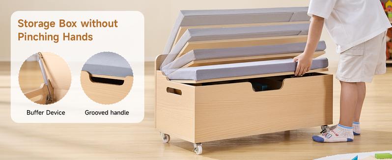 ONBRILL Kids Bookshelf with Reading Nook, 64.5" Toy Storage Organizer with Movable Bench with 3 Storage, Kids Bookcase with 3-Tier Bookshelf, 6 Storage Cubbies, Toy Box & Chest for Bedroom, Playroom