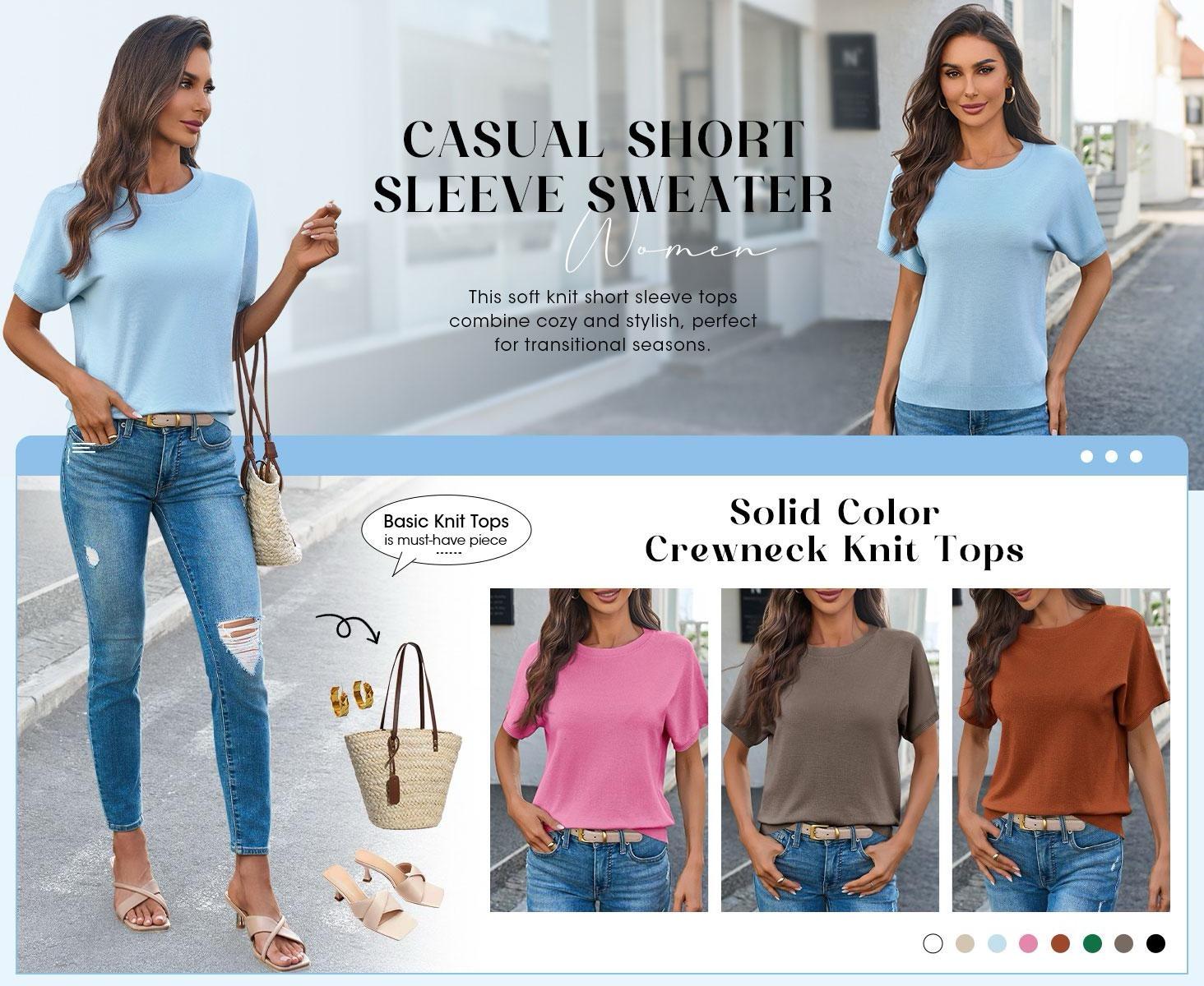 Saodimallsu Womens Short Sleeve Sweater Casual Basic Crew Neck Loose Knit Pullover Tops Summer Lightweight Blouses