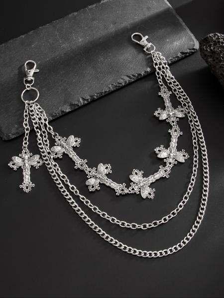 Men's Cross Charm Layered Chain Belt, Punk Style Jeans Chain, Fashion Belt for Party, Daily Clothing Decor, Trendy All-match & Exquisite Belt for Birthday Gift