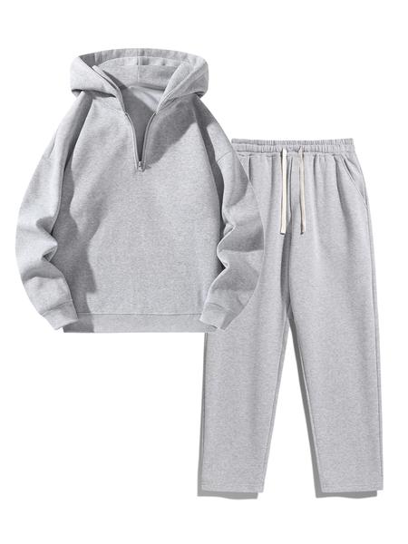 Two-Piece Set Men's Solid Zip Up Hoodie & Drawstring Waist Sweatpants Two-piece Set, Casual Regular Fit Long Sleeve Hooded Sweatshirt & Elastic Waist Pocket Jogger Pants, Men's Two-piece Outfits for Fall & Winter