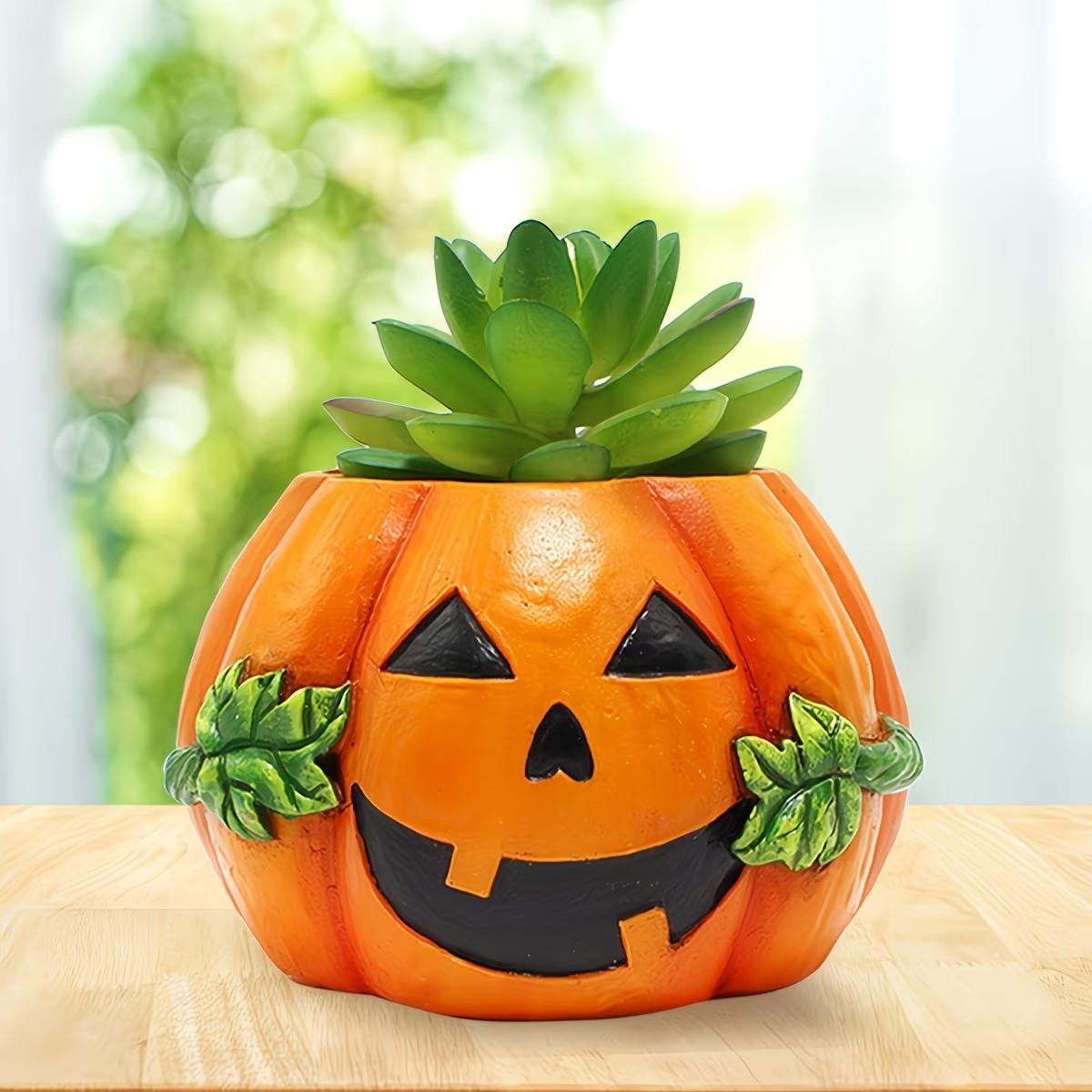 Resin Pumpkin Planter, Durable Waterproof, Indoor Outdoor Plant Decor, Halloween Decoration, Unique Home Ornament, Gift Idea