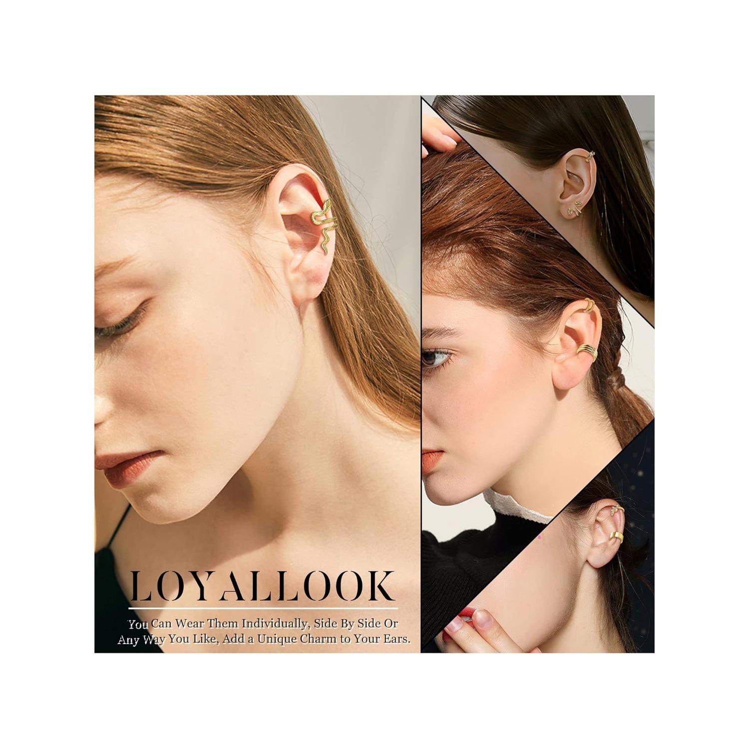 20PCS Ear Cuff for Women Non-Piercing Clip On Cartilage Helix Wrap Earrings Snake Flower Feather Adjustable Ear Clip Fake Cartilage Earring