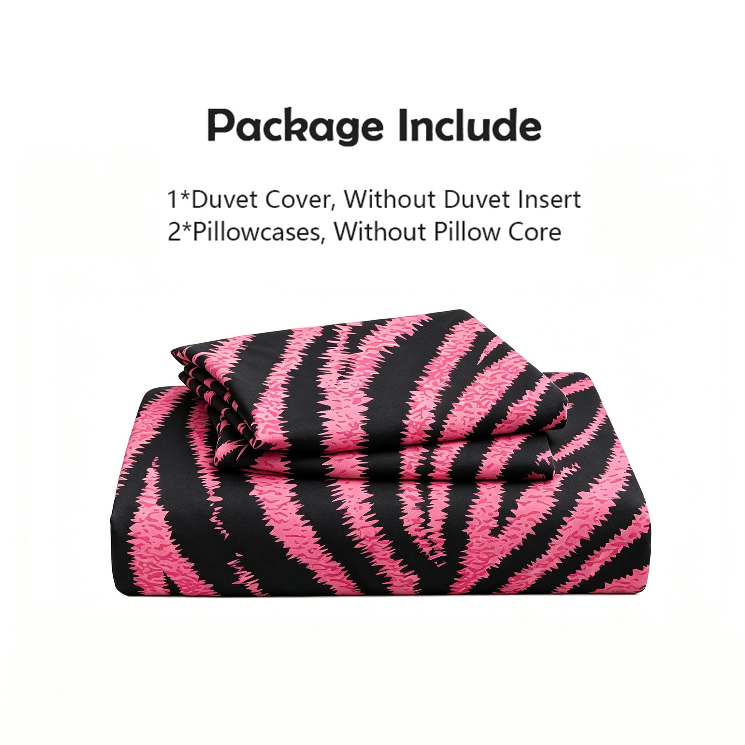 3Pcs Pink Zebra‑Print Duvet Cover Set, 1 Duvet Cover + 2 Pillowcases, No Inserts, Zipper Closure for Easy Removal & Washing, Soft Comfortable Fabric, Stylish Bedroom Decor, Perfect Gift Choice