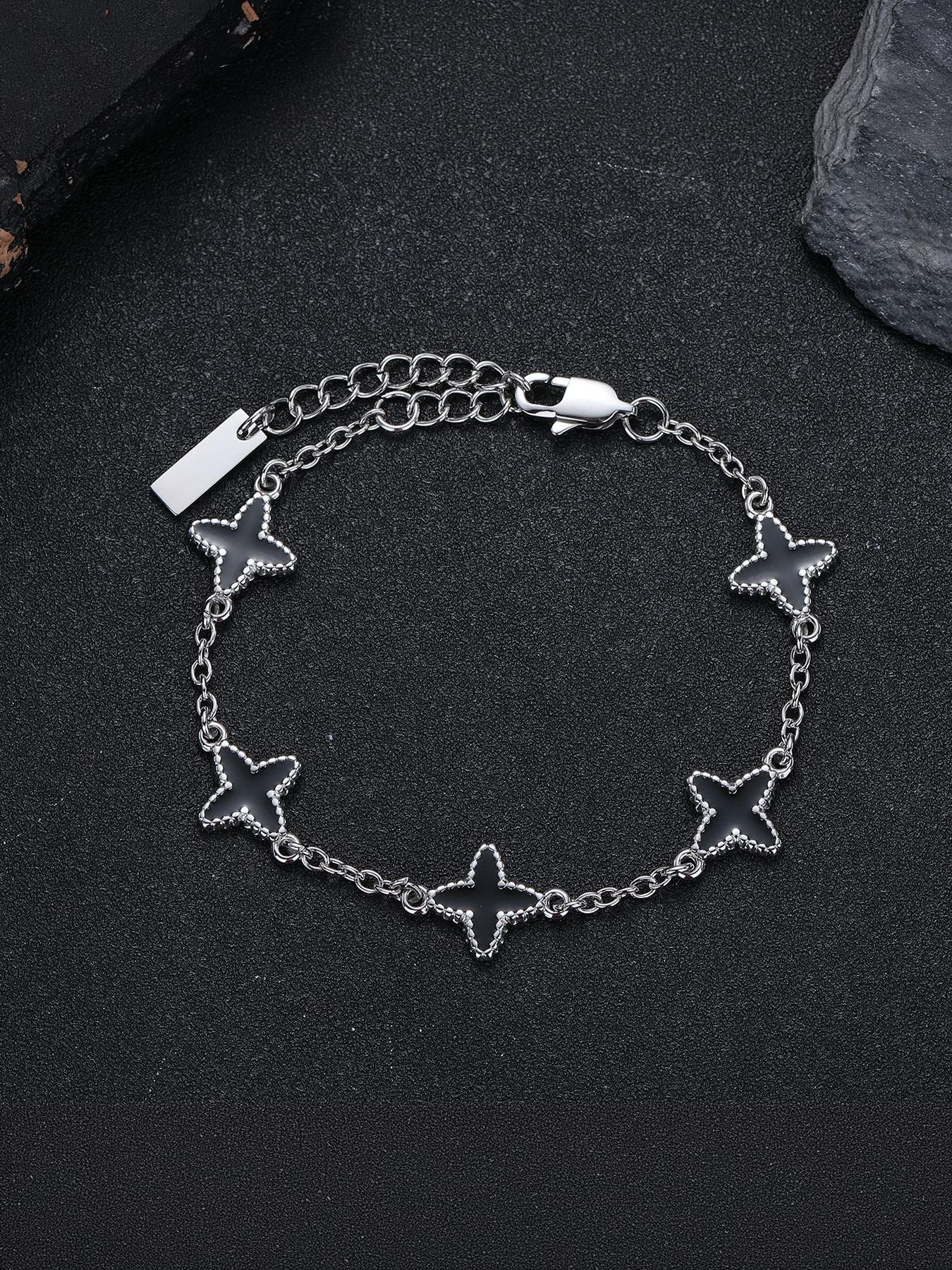 Four-pointed star bracelet, a niche design for men and women, made of titanium steel, featuring a light luxury and high-end feel, suitable for stacking, #Couple's Style# Jewelry/Stainless Steel/Fade-resistant/Allergy-proof/Festivals/Parties/Ideal Gift