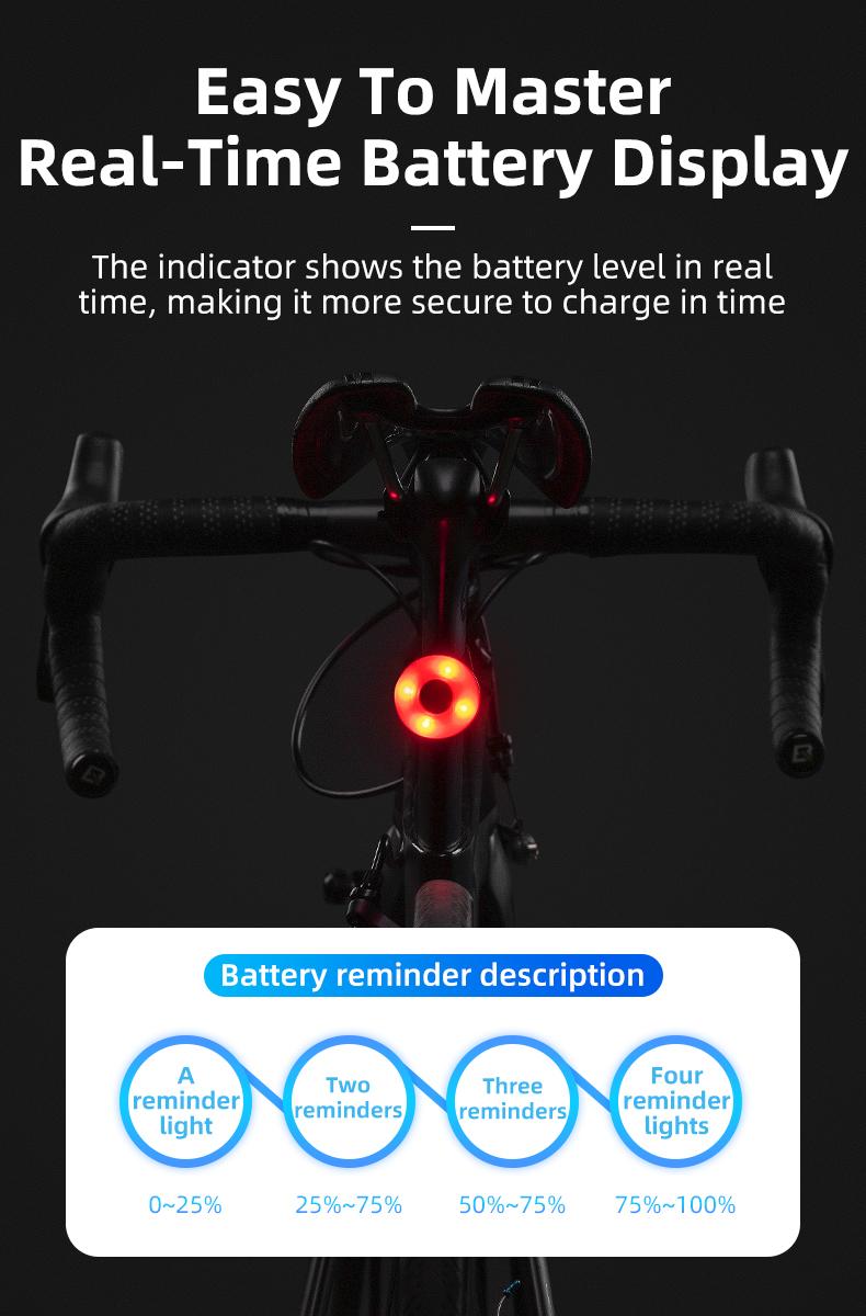 ROCKBROS Smart Bike Tail Light Break Sensing Bike Light Rechargeable Waterproof Auto On/Off Ultra Bright LED