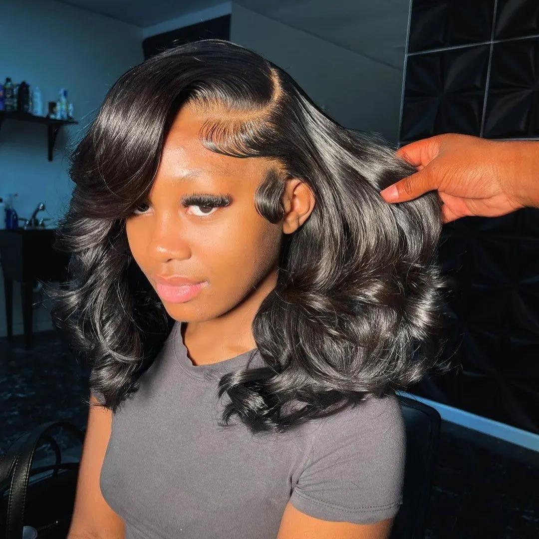 Ashimary 250% Density Glueless Ready To Go Wig- Pre Styled Side Part Body Wave Layer Cut 6x4.5 Lace Closure Bob Wig Invisi-Drawstring Ready to Go Short Bob Wigs Pre Everything Human Hair Wigs Pre Plucked Pre Cut For Black Women SpringStatements