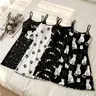 Women's 4 Pack Kawaii Cartoon Cat Paw Print Slip Nightgowns, Spring & Summer Wear, Cute Playful Style, Adorable Casual Sleep Dress, Fashion Sleepwear
