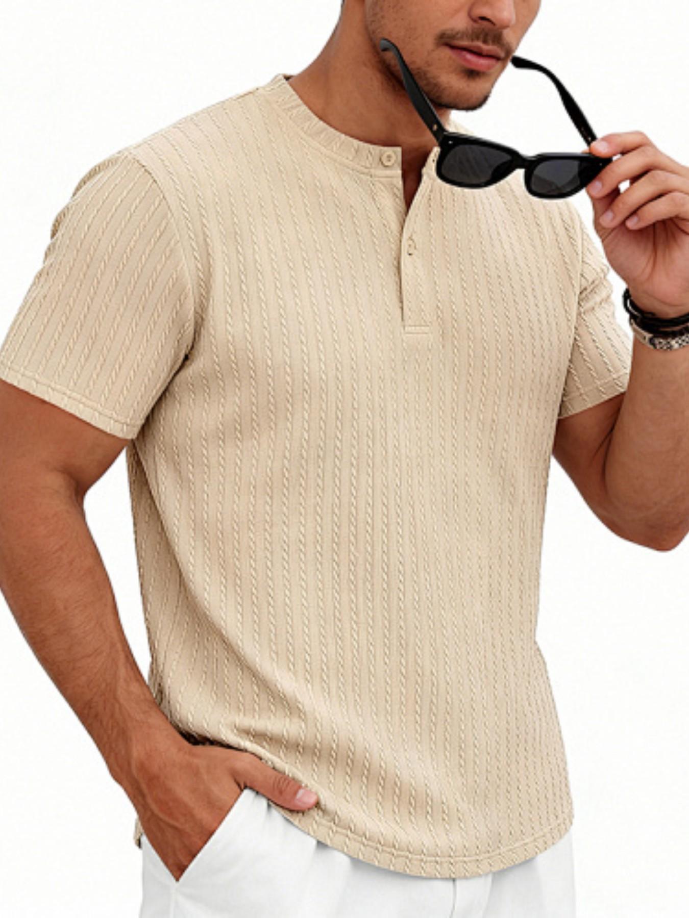 Men's summer Henry collar texture short sleeved shirt! Slimming and muscle enhancing, breathable and sweat free, suitable for commuting, home and vacation, suitable for plus size men with closed eyes