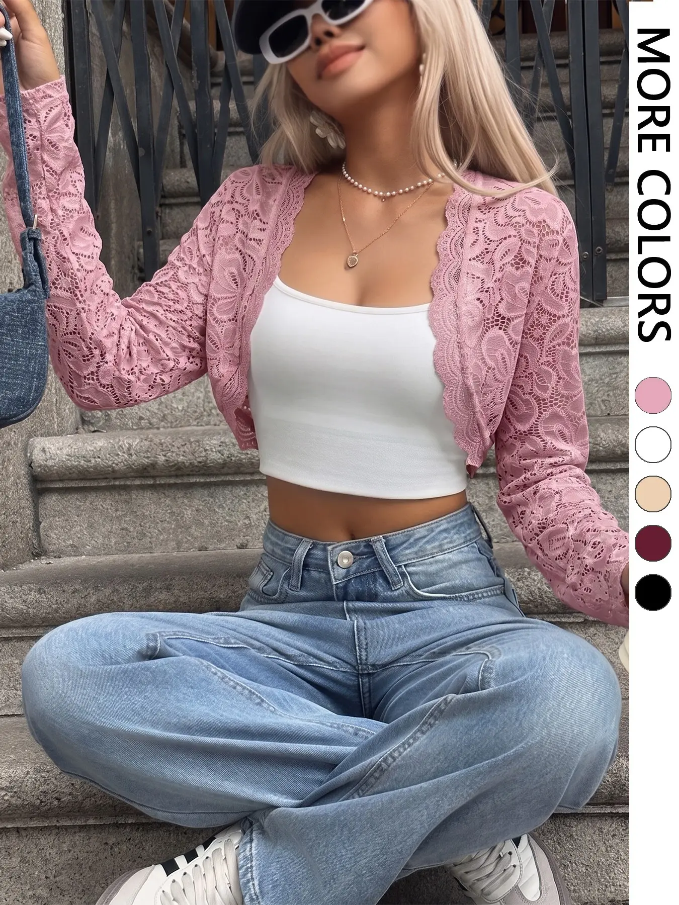 French Lace Short Coat, Transparent Pattern Design, Body-Hugging Fit, Long Sleeve Shoulder Line Decoration, Layered Look Single Item