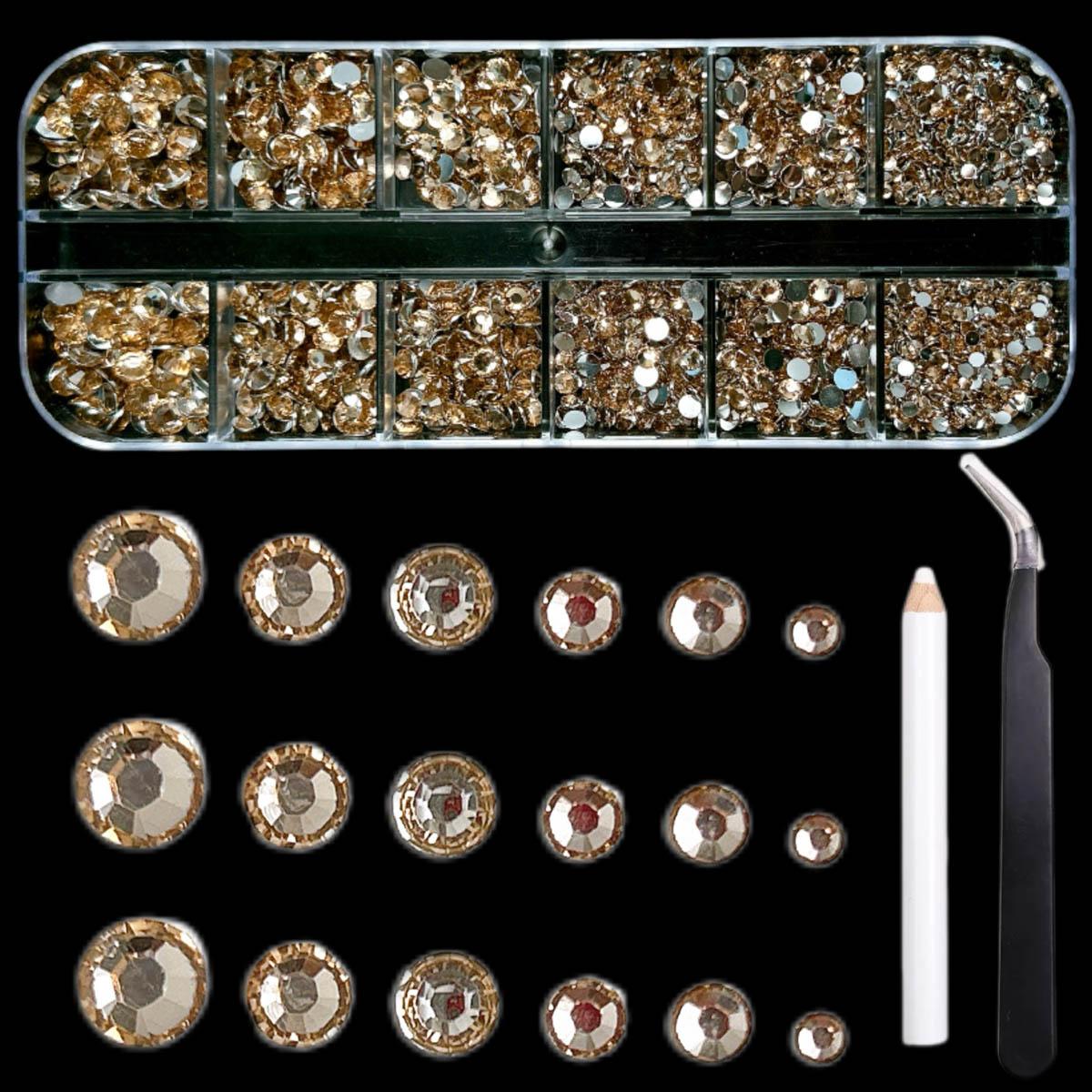 1 Box MultiSized Semi-circular Rhinestones Nail Charms Sparkling Champagne Color Flat Bottomed Resin Diamond Nails for Women DIY Pen Headphones Shoes Nail Art Bling Rhinestone Decoration