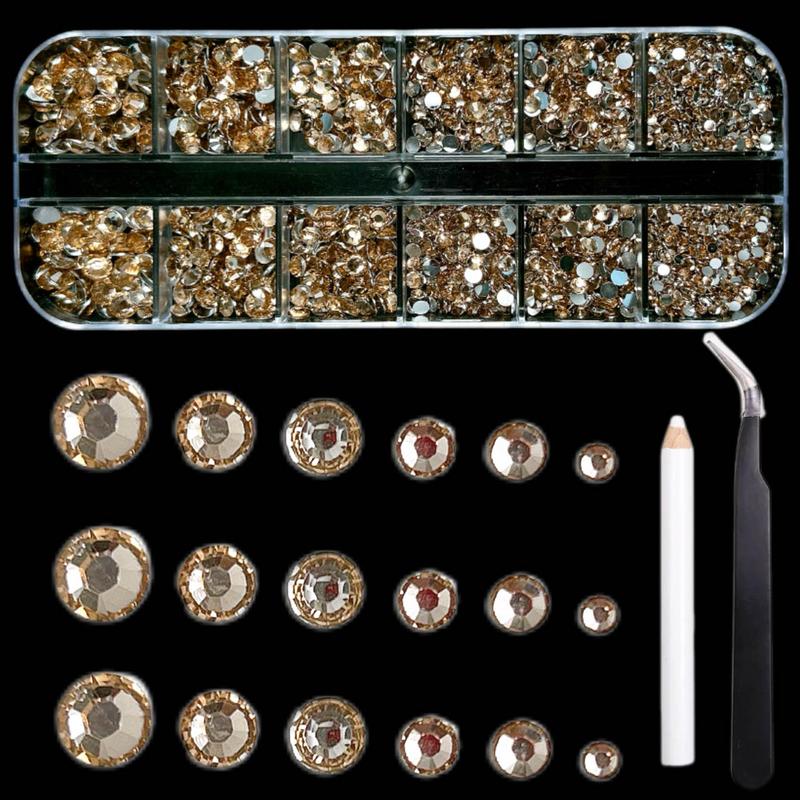 1 Box MultiSized Semi-circular Rhinestones Nail Charms Sparkling Champagne Color Flat Bottomed Resin Diamond Nails for Women DIY Pen Headphones Shoes Nail Art Bling Rhinestone Decoration