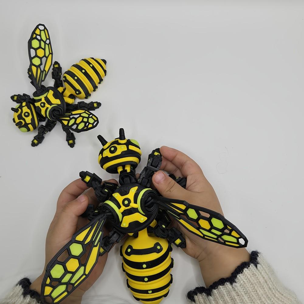 2pcs/set 3D Printed Bee Model Figurines, Mechanical Wind-Up Insect Figurine, Cyber Mechanical Insect Figurine, Movable Details, Decor Figurine Ornaments, Technological Insect Decoration, Table Decoration, Parent-Child Interactive