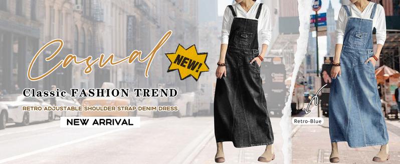 Chouyatou Women's Vintage Adjustable Strap Denim Overall Dress Distressed A-Line Pinafore Bib Jean Dress