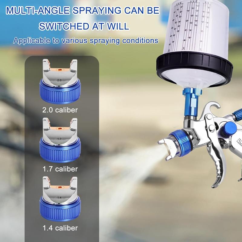 HVLP Paint Sprayer With 10pcs 600ML Mixing Quick Cup, Spray Paint Gun Set Contain 3 Nozzles 1.4/1.7/2mm &Pressure Gauge, Sprayer Gun For Car Painting, Furniture Surface Spraying (Blue Set)