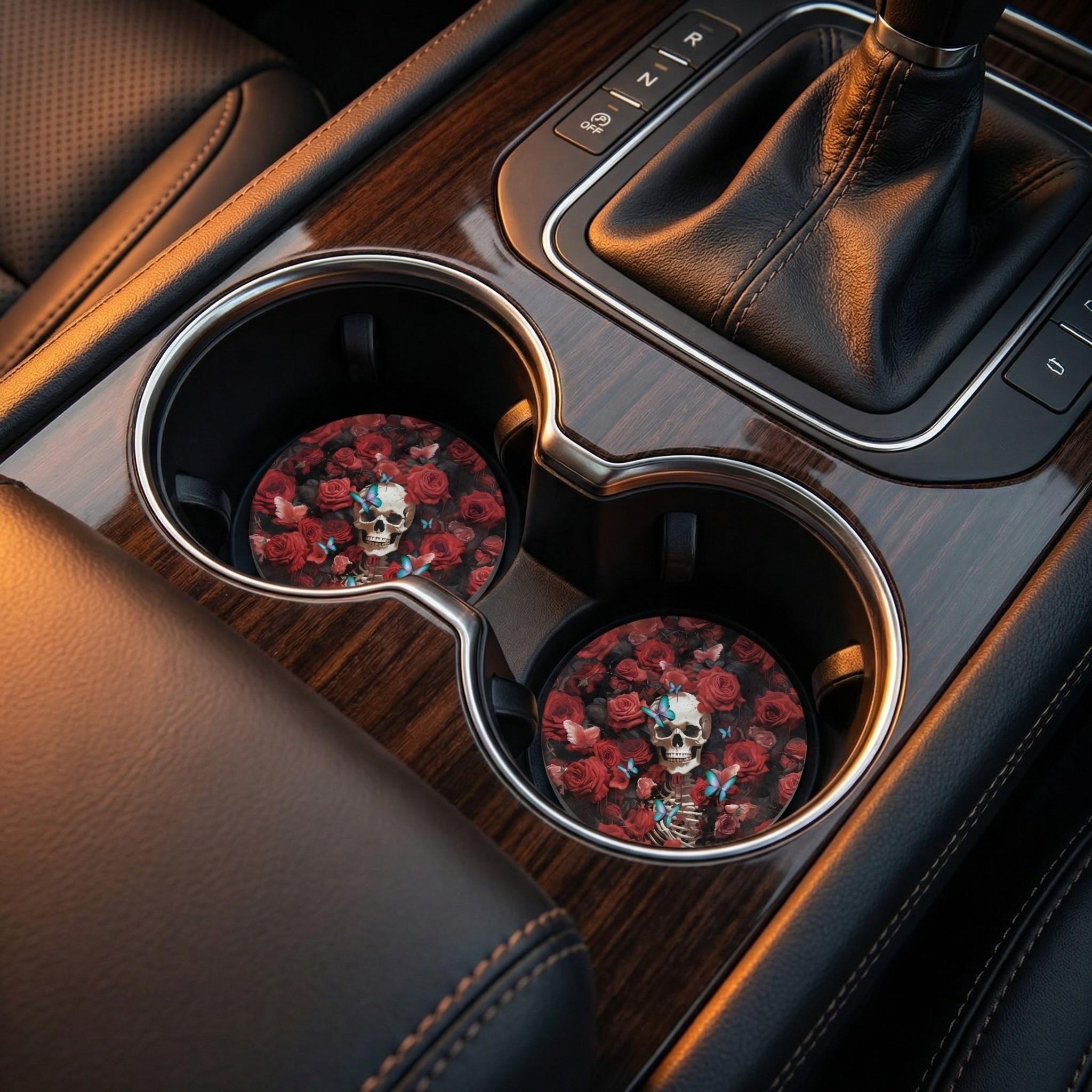 2pcs Skull Design Car Cup Holder Coasters - EVA Material, Universal Fit, Non-Slip - For Car Enthusiasts & Drivers - Protect Your Vehicle Interior - Great Gift for Car Lovers
