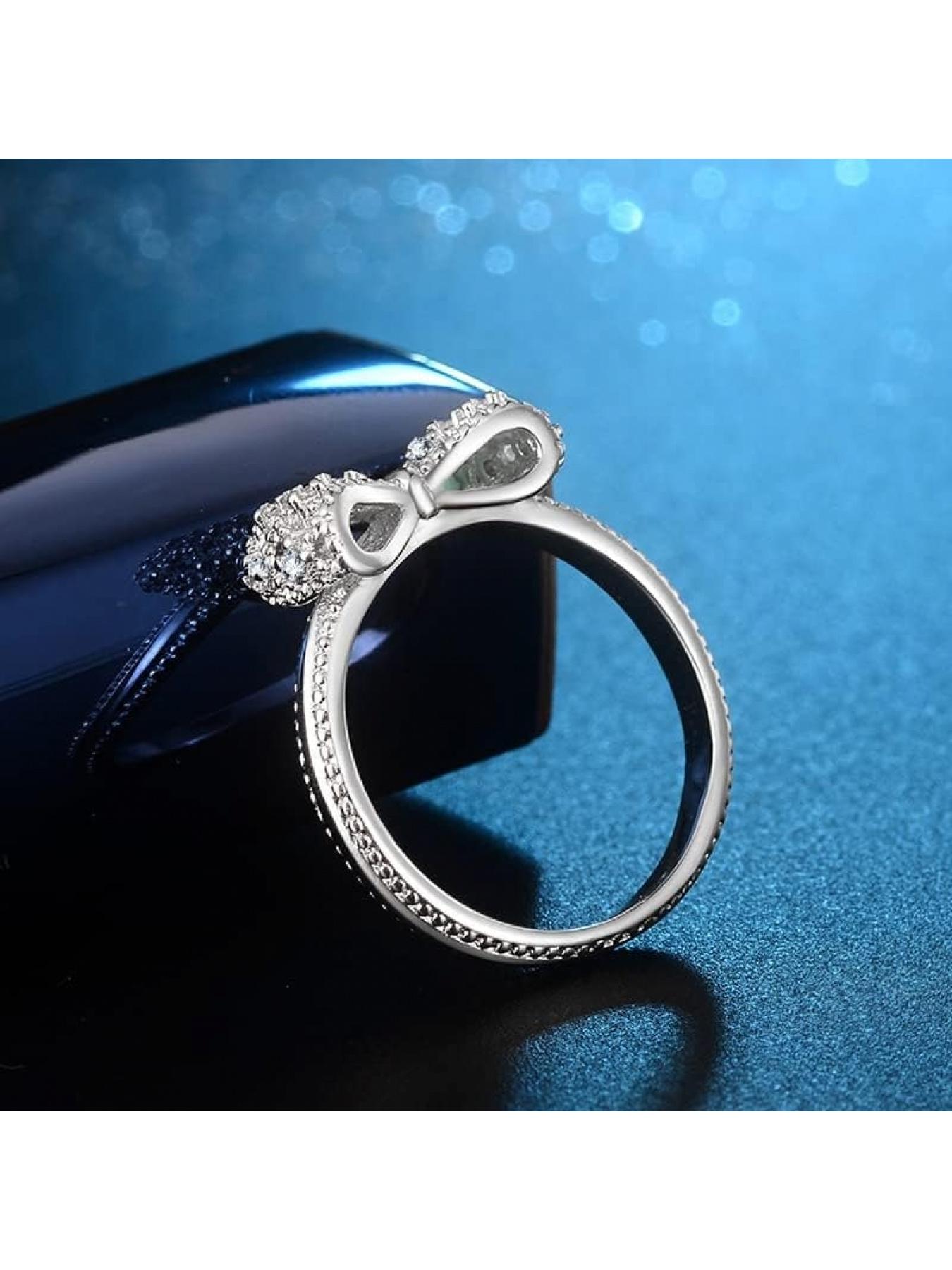 Classic Bow Eternal Love Knot Promise Ring Elegant Bow Statement Wedding Ring Cubic Zirconia Bow Ring Lovely Round Engagement Ring