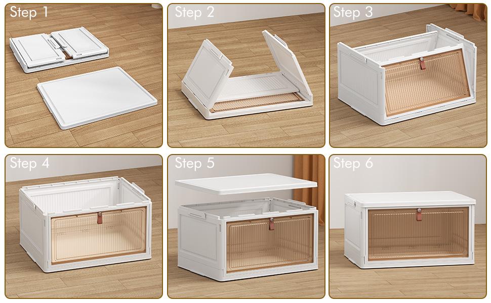 7CODE 4 Tier Plastic Storage Bins with Lids , Stackable Storage Containers with Wheels, Folding Storage Boxes, Collapsible Storage Bins, Closet Organizers and Storage for Living Room,Kitchen,Office,Dorm