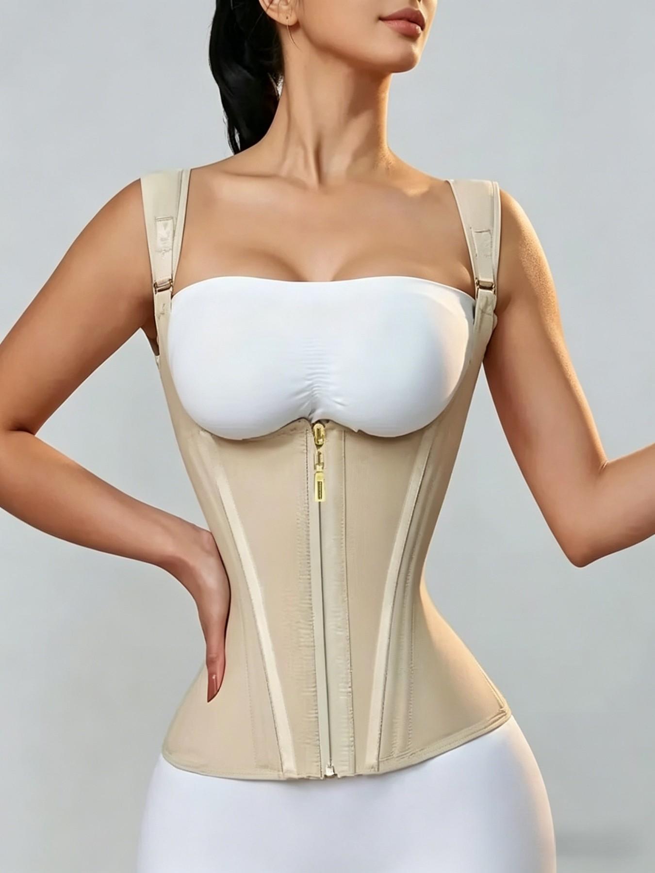 Adjustable Waist Shapewear for Women, Latex Bodycon Tight with Full Zip Front Closure, Back Support, Abdominal Control Belt