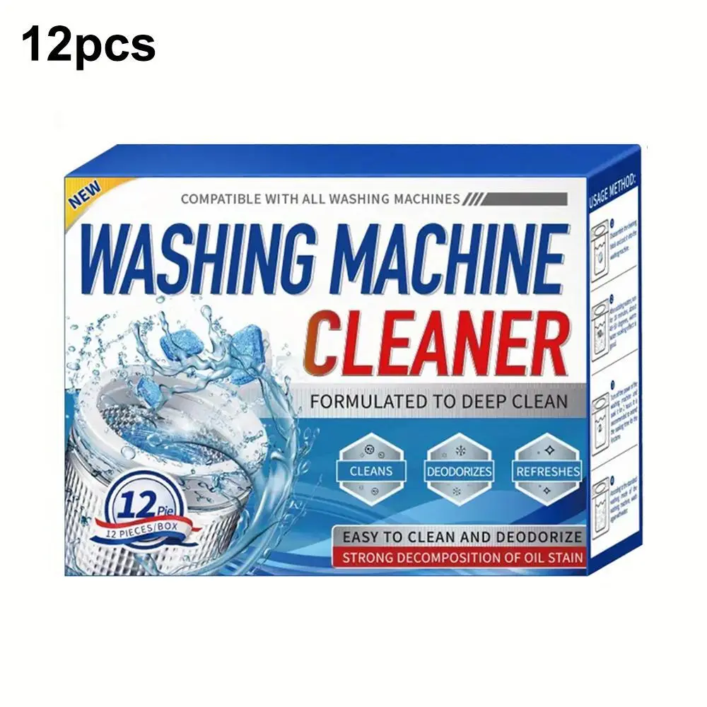 12pcs Washing Machine Cleaner Descaler, Cleaners Tablets, Washer Maintenance Tablets, Deep Cleaning Tablets Household for He Front Loader Top Load Washer, Septic Safe Eco-Friendly Deodorizer, Soap Scum Remover, Household Cleaning Products
