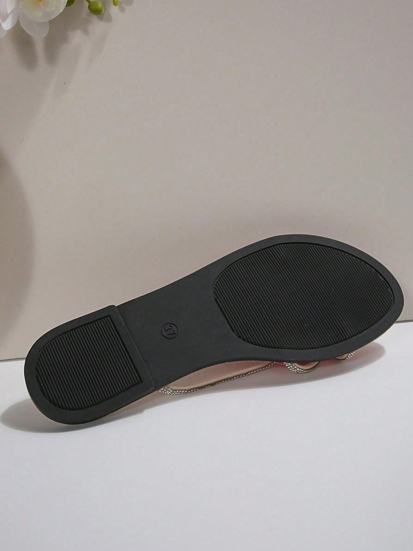 French 3D Flower Rhinestone Design Cute Fairy Commute Party Stickers, Soft Sweet Style Flat Sandals for Beach Wedding Office Home Outdoor Summer