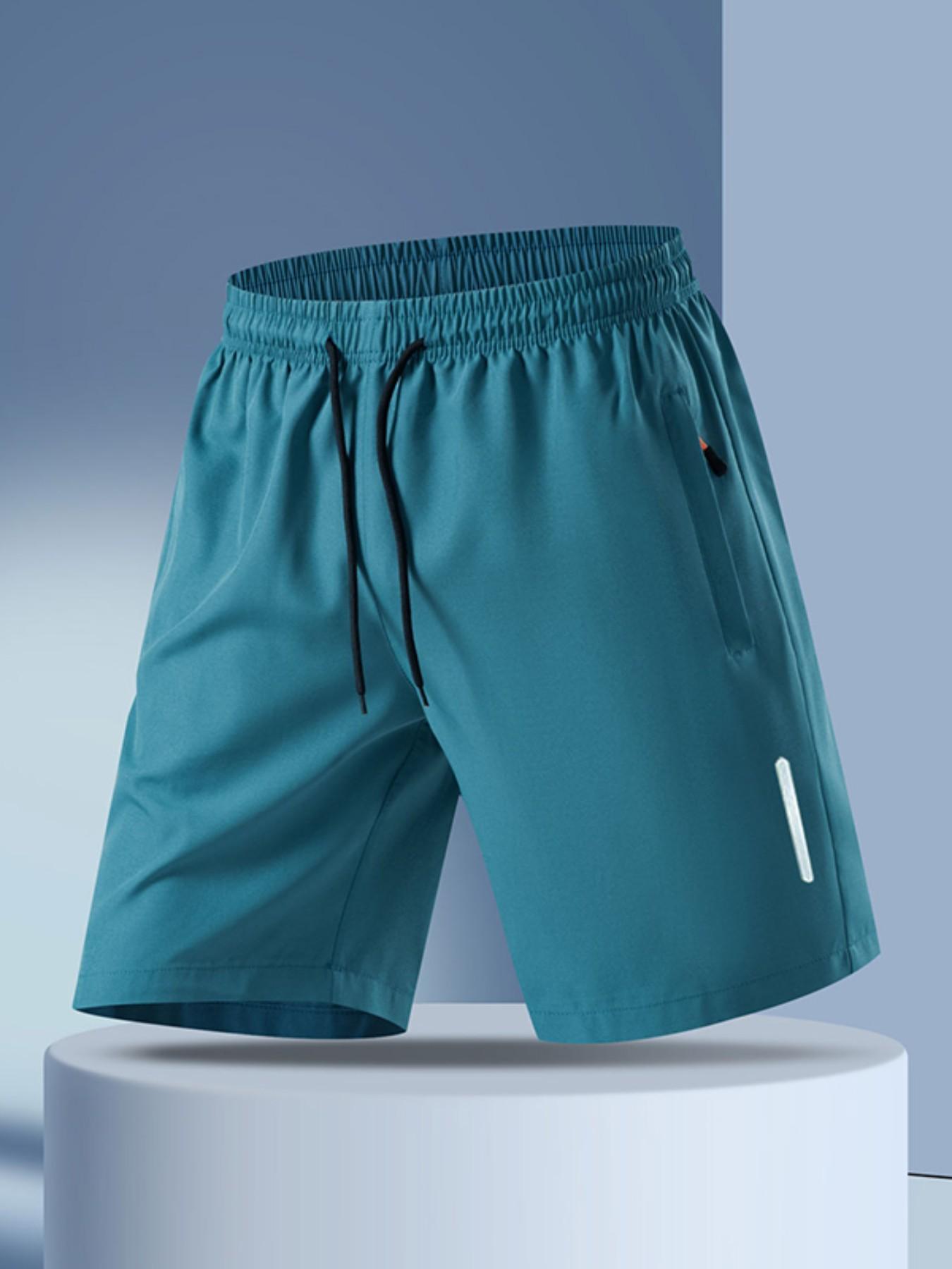 5-piece Men's Solid Drawstring Pocket Shorts, Casual Loose-Fitting Beach Vacation Wear, Breathable Summer Sports Pants, Daily Wear