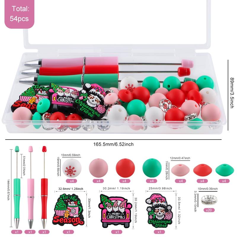 Animal Silicone Focal Beads Set, 54pieces/Box Printed Round and Lentil Beads, DIY Jewelry and Pen-Making Kit