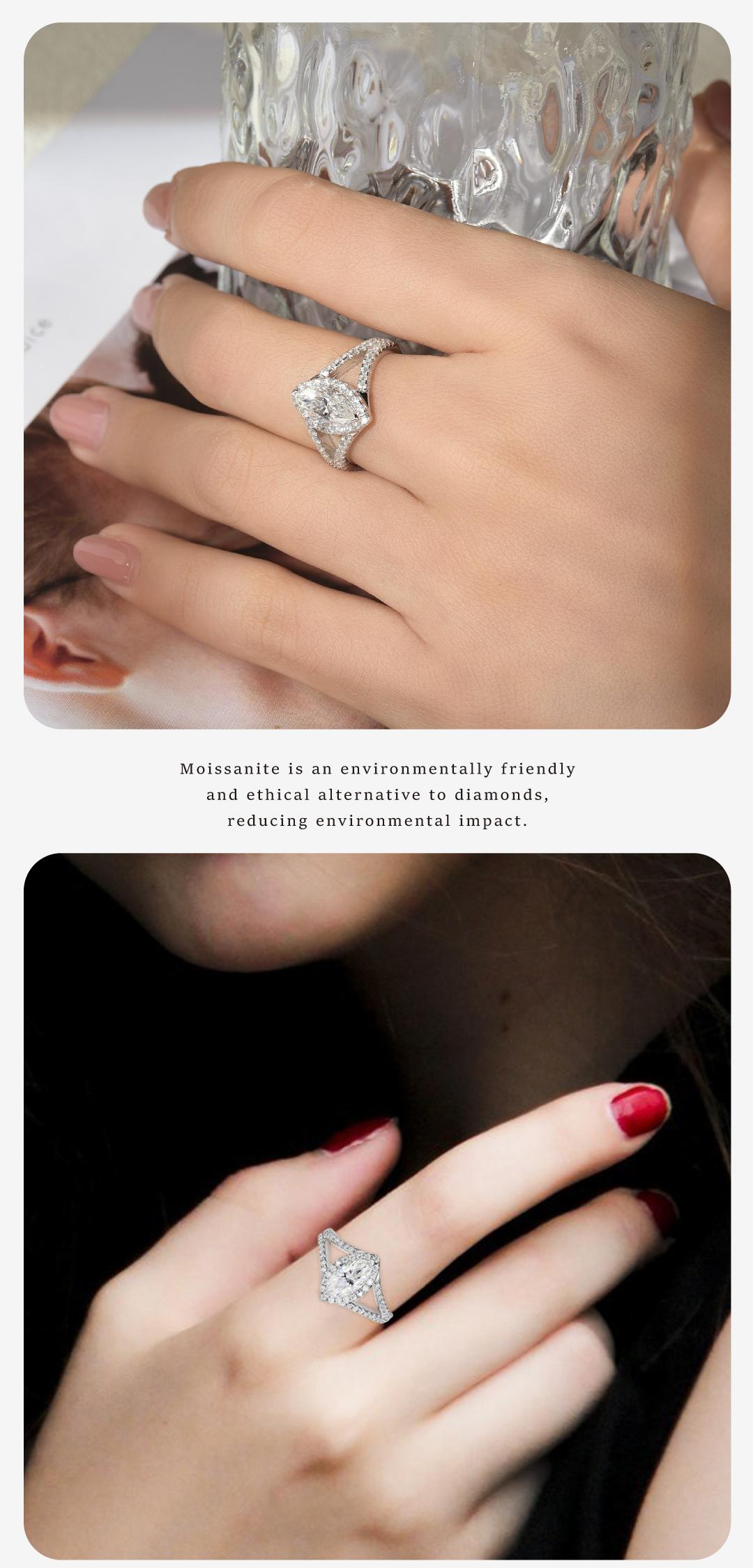 Mystical Horus Eye Design, Full Synthetic Moissanite Ring with Marquise & Round Cut, S925 Sterling Silver, Engagement Ring