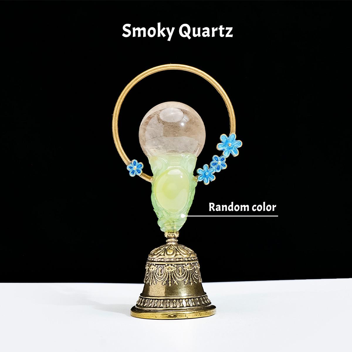 Natural Crystal Ball Brass Hand Bell, Copper Feng Shui Healing Bell, Home Decoration, Christmas Bell Gifts & Souvenir, 1pc