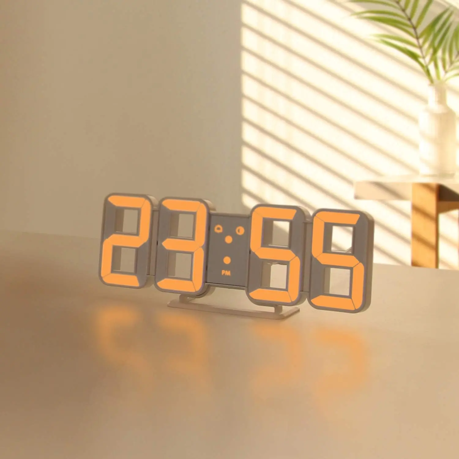 Pure mini Orange LED Clock, 8.5" Multi-Function, Wall/Table | Calendar//Temperature Modes, 3-Level Brightness Adjustment,  Auto-Change Mode, Time memorizing