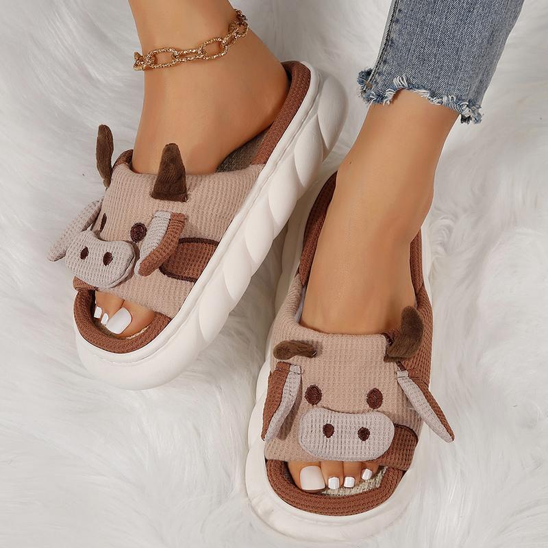 Cute Cow Slippers for Women Animal Cartoon House Slippers Soft Home Linen Slippers Shoes Indoor Outdoor