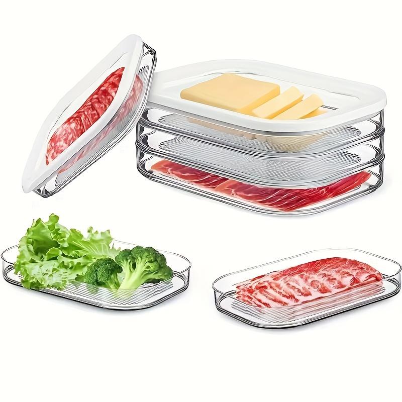 3-Layer Refrigerator Deli Meat Container, Stackable Bacon Lunch Meat Container, Suitable for Cold Cuts, Cheese, Sausage, Meal Prep Containers, Clear Food Storage, Kitchen Storage Containers
