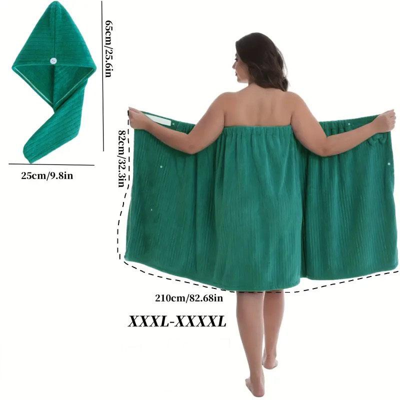 Women's Plus Size Xxl-Xxxxl Bathrobe Set, Lightweight Spa Robe, Adjustable Dry Hair Towel, Comfortable Body Wrap, Winter Essential