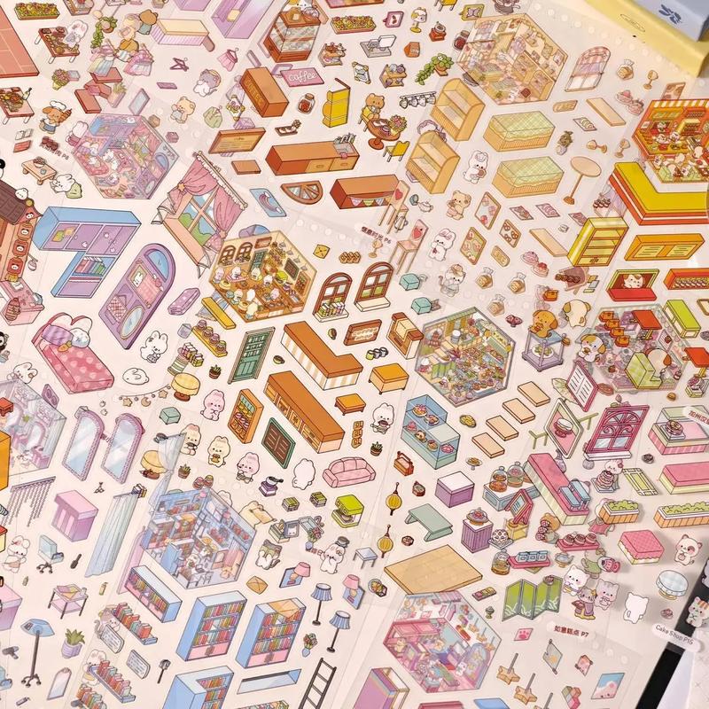 40pcs Miniature Scenic Stickers for Scrapbooking, Cute 3D Visual Cottage Design, Perfect for Journaling and Crafts, Scrapbook Materials