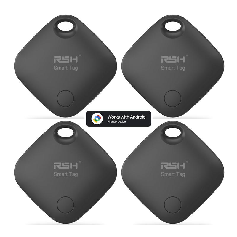 Rsh Tracker Smart Tag Lost Alarm Bundle Pack, Smart Tracking Tag, Compatible with Apple Find My/google Find HUB, Includes 4 Tags + Silicone Cases + Lanyards with iOS apple or Android phones