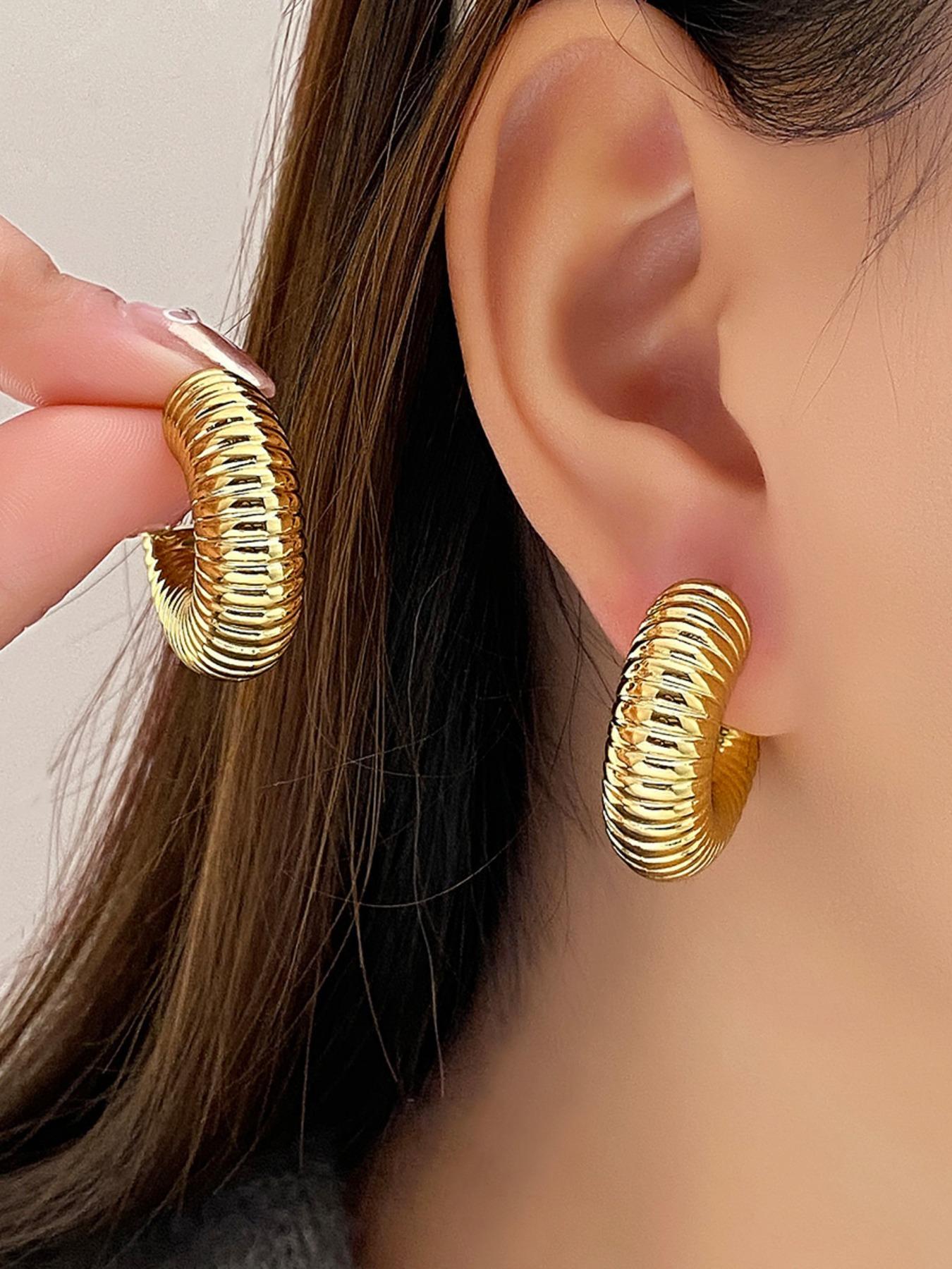 Women's Elegant Minimalist Hoop Earrings, Trendy Exquisite C-shaped Hoop Earrings, Chic All-match Vintage Jewelry As Gift for Girlfriend, Hoop Earring Sets, Hoops Set
